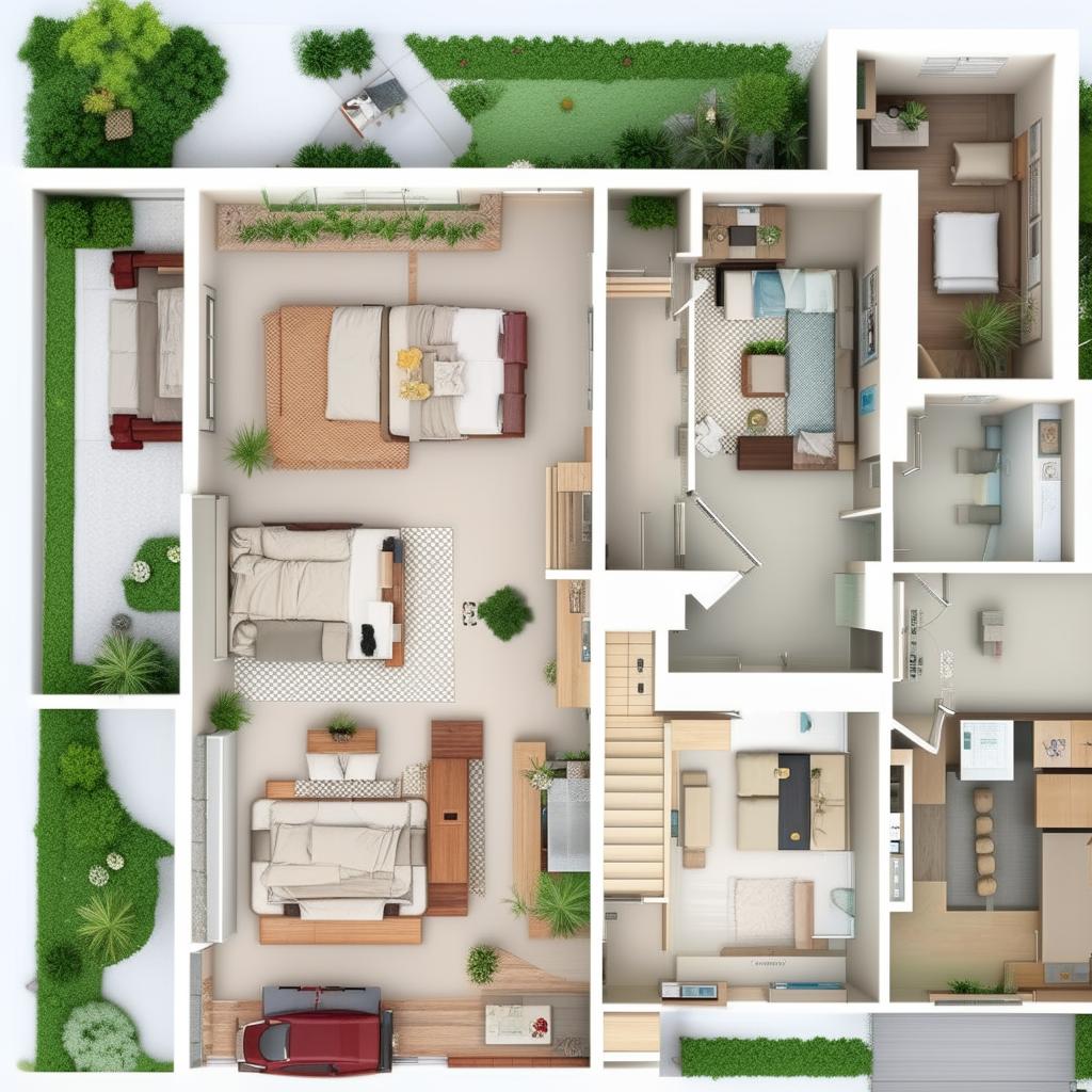 A well-designed second floor plan featuring two master bedrooms, one guestroom, and two washrooms, one attached and one common.