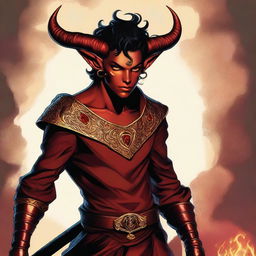 A high-quality digital art piece presents a full-body image of a teenage, non-binary Tiefling