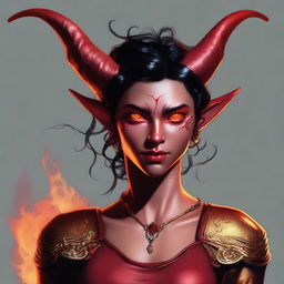 A high-resolution digital art piece showcasing a full-body image of a teenage, non-binary Tiefling