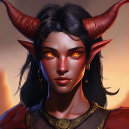 A high-resolution digital art piece showcasing a full-body image of a teenage, non-binary Tiefling