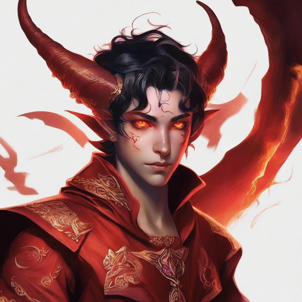 A high-resolution digital art piece showcasing a full-body image of a teenage, non-binary Tiefling