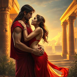 A romantic scene depicting Nimrod and Semiramis in a passionate embrace