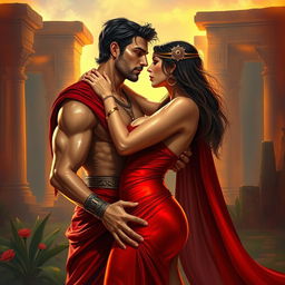 A romantic scene depicting Nimrod and Semiramis in a passionate embrace