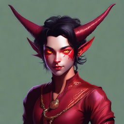 A high-resolution digital art piece showcasing a full-body image of a teenage, non-binary Tiefling