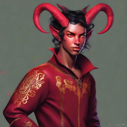 A high-resolution digital art piece showcasing a full-body image of a teenage, non-binary Tiefling