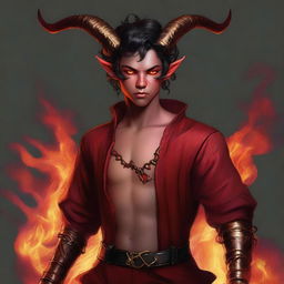 A high-quality digital art piece showcasing a full-body image of a teenage, non-binary Tiefling