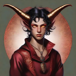 A high-quality digital art piece presenting a full-body image of a teenage, non-binary Tiefling