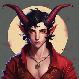 A high-quality digital art piece showcasing a full-body image of a teenage, non-binary Tiefling