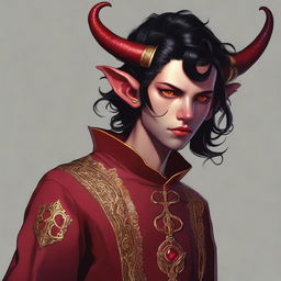 A high-quality digital art piece showcasing a full-body image of a teenage, non-binary Tiefling