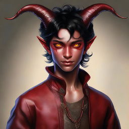 A high-quality digital art piece showcasing a full-body image of a teenage, non-binary Tiefling