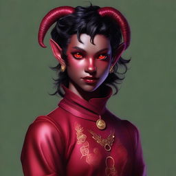 A high-quality digital art piece showcasing a full-body image of a teenage, non-binary Tiefling