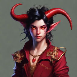 A high-quality digital art piece showcasing a full-body image of a teenage, non-binary Tiefling