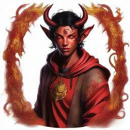 A high-quality digital art piece featuring a full-body image of a teenage, non-binary Tiefling