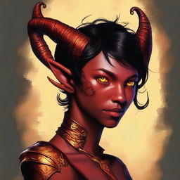 A high-quality digital art piece featuring a full-body image of a teenage, non-binary Tiefling