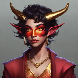 This is a high-quality digital art representation of a teenaged, non-binary tiefling