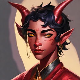 This is a high-quality digital art representation of a teenaged, non-binary tiefling