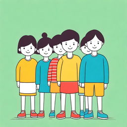 This is a high-quality vector image featuring a group of children standing in line