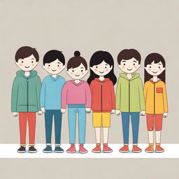 This is a high-quality vector image featuring a group of children standing in line