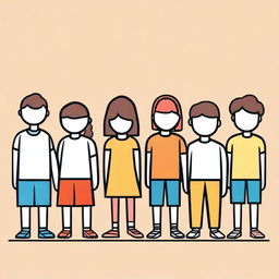 This is a high-quality vector image featuring a group of children standing in line