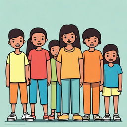 This is a high-quality vector image featuring a group of children standing in line