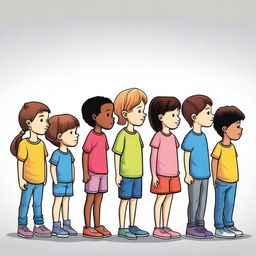 This is a high-quality vector image showcasing a line of children in side pose