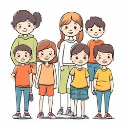 This is a high-quality vector image showcasing a line of children in side pose