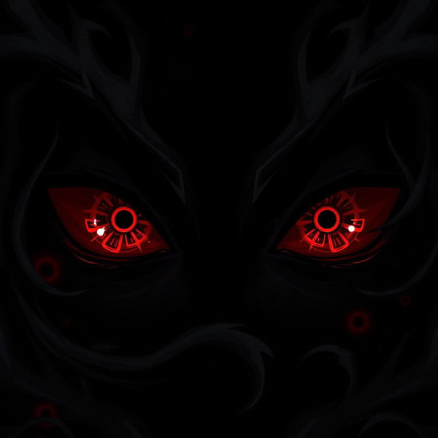 A high-resolution wallpaper featuring dark Sharingan eyes, showcasing their intricate details and deep red hue