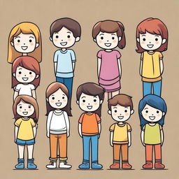 This is a high-quality vector image showcasing a line of children in side pose