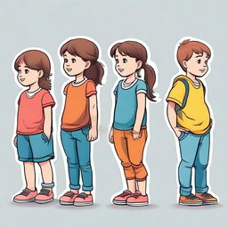 This is a high-quality vector image showcasing a line of children in side pose