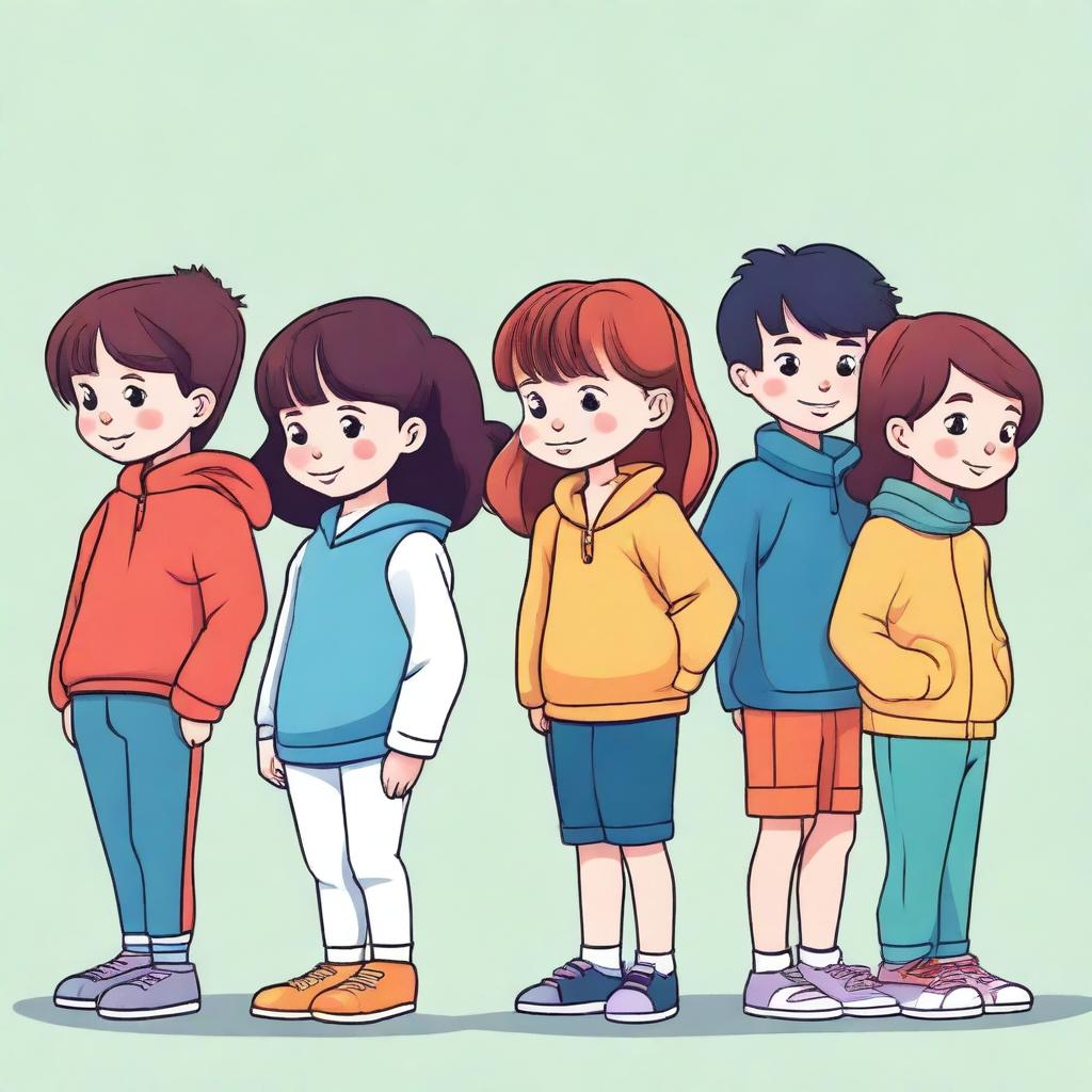 This is an exceptional quality vector image showcasing a line of children standing in a side pose