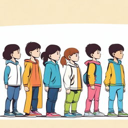 This is an exceptional quality vector image showcasing a line of children standing in a side pose