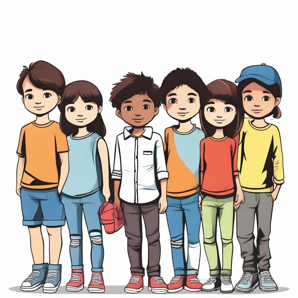 This is an exceptional quality vector image showcasing a line of children standing in a side pose