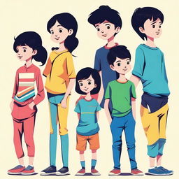 This is an exceptional quality vector image showcasing a line of children standing in a side pose