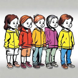 This is a superior quality vector image depicting a line of children standing in a side pose