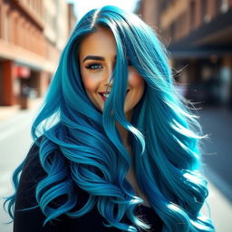 A stunning portrait of a woman showcasing her stunning hair transformation