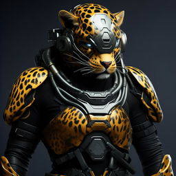 male in futuristic leopard-concept combat gear 