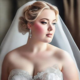 This digital art image portrays a plus-size bride, exhibiting a blend of elegance and sensuality