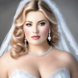 This digital art image portrays a plus-size bride, exhibiting a blend of elegance and sensuality