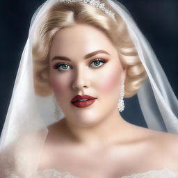 This digital art image portrays a plus-size bride, exhibiting a blend of elegance and sensuality