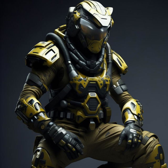 male in futuristic leopard-concept combat gear 