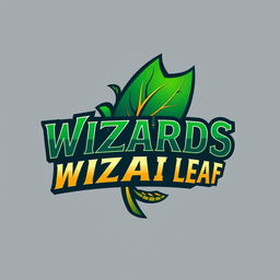 A stylish and modern text-based logo featuring the text 'WIZARDS LEAF', designed in a Quidditch team style