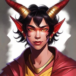 A high-quality digital art of a teenaged, non-binary Tiefling