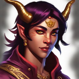 A high-quality digital art of a teenaged, non-binary Tiefling