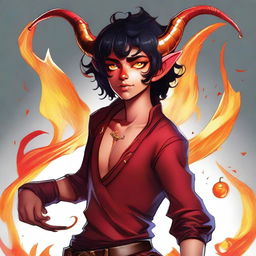 A high-quality digital art of a teenaged, non-binary Tiefling