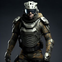 male in futuristic leopard-concept combat gear 