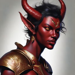 A high-quality digital art piece depicting a non-binary Tiefling