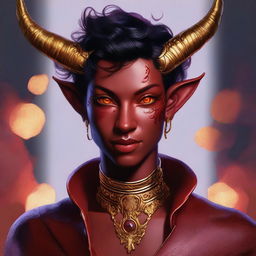 A top-notch digital art piece showcasing a non-binary Tiefling