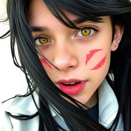 A close-up selfie of a young boy, around 17 years old, with really long jet black hair flowing elegantly