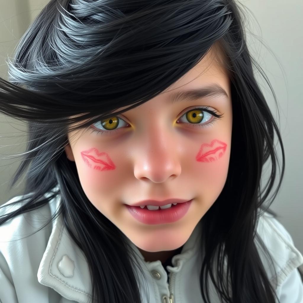 A close-up selfie of a young boy, around 17 years old, with really long jet black hair flowing elegantly