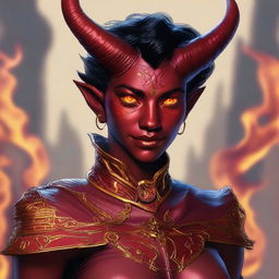 A top-notch digital art piece showcasing a non-binary Tiefling